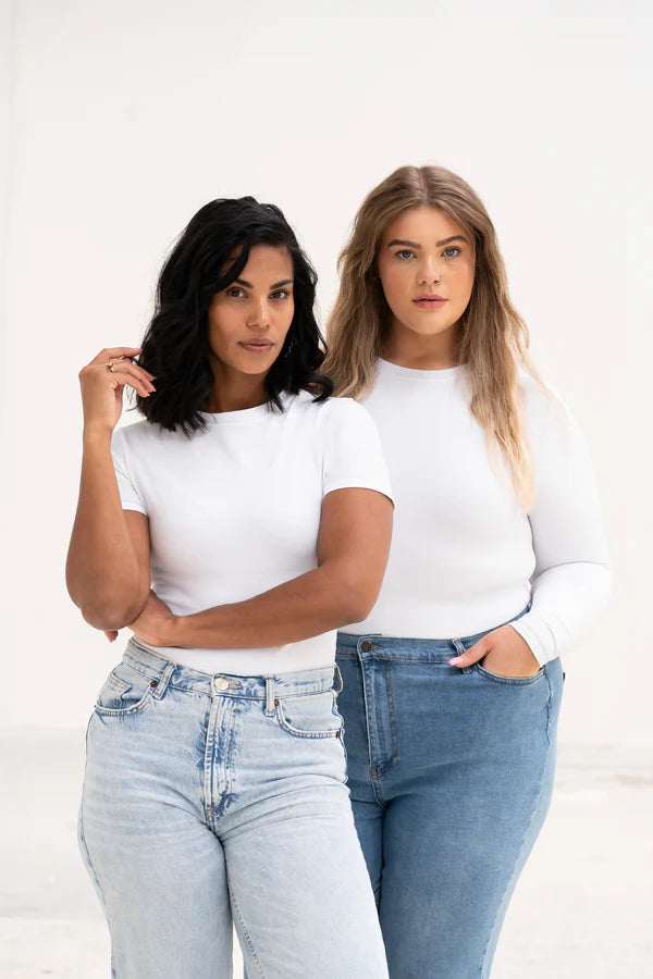 Long Sleeve Crew Neck Bodysuit - White