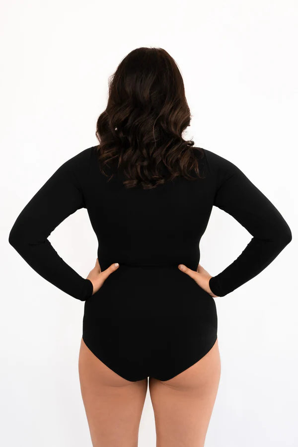 Long Sleeve Crew Neck Bodysuit - Black