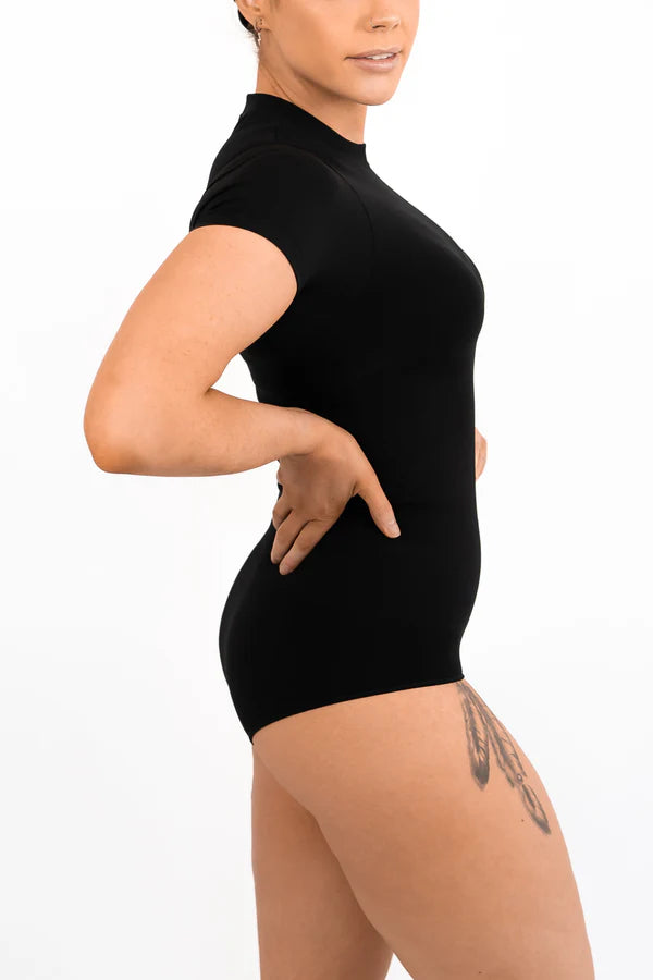 Short Sleeve Crew Neck Bodysuit - Black