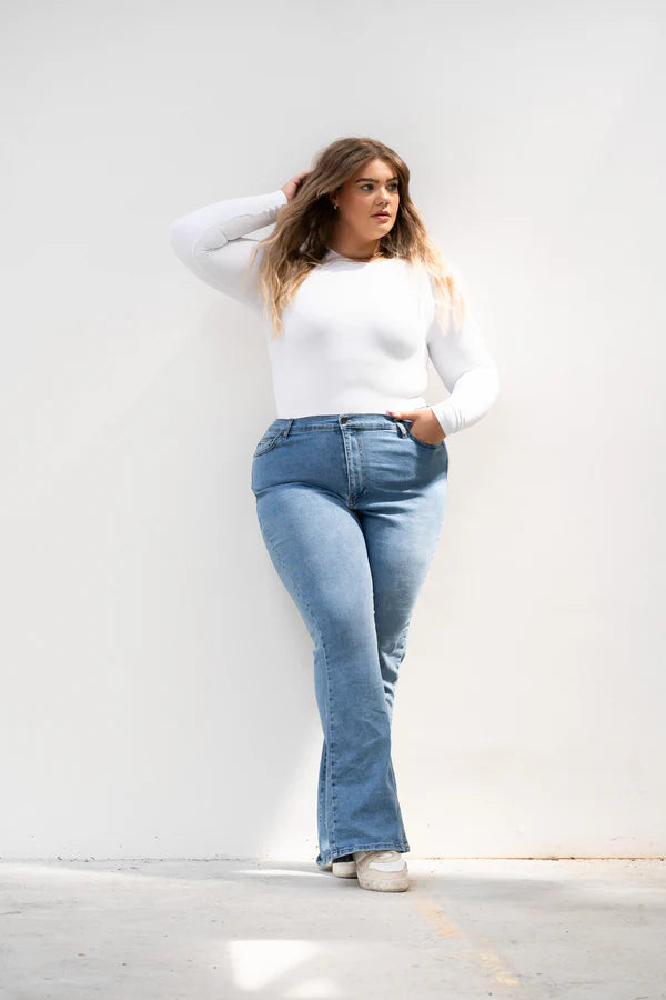 Long Sleeve Crew Neck Bodysuit - White